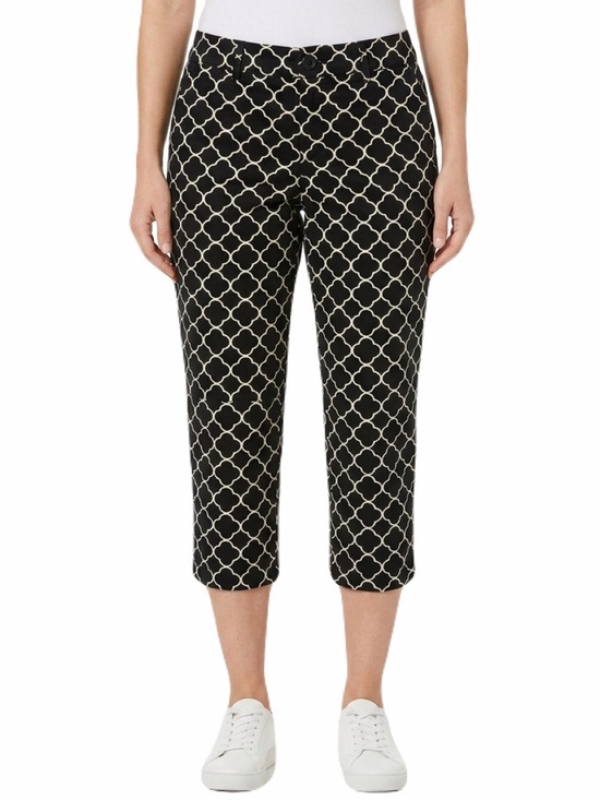St. John's Bay Pants - St. John's Bay Women’s 6 Cotton Chino Crop Pants Black White Geometric Mid-Rise